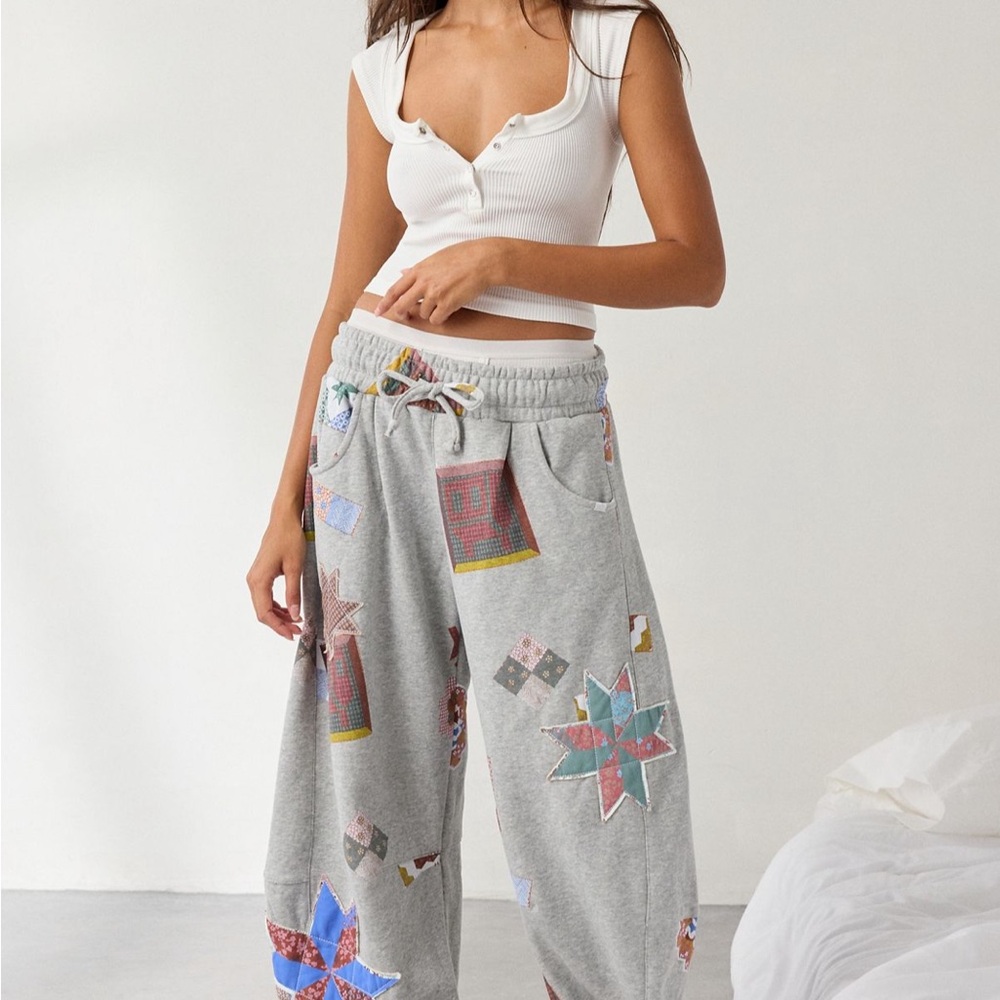 Out From Under Essential Patchwork Graphic Barrel Grey sweatpants
